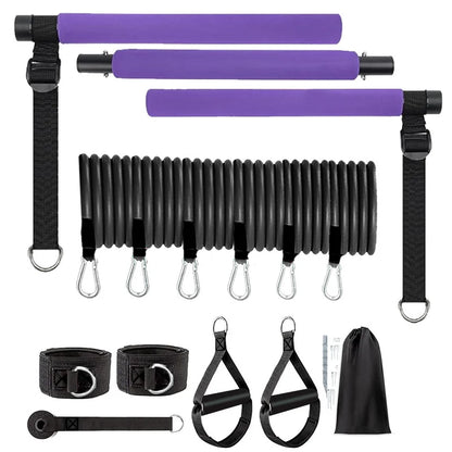 Multifunctional Pilates Bar Combination Fitness Bar Yoga Chest Expansion Tension Rope Back Trainer Elastic Rope Stretching Belt